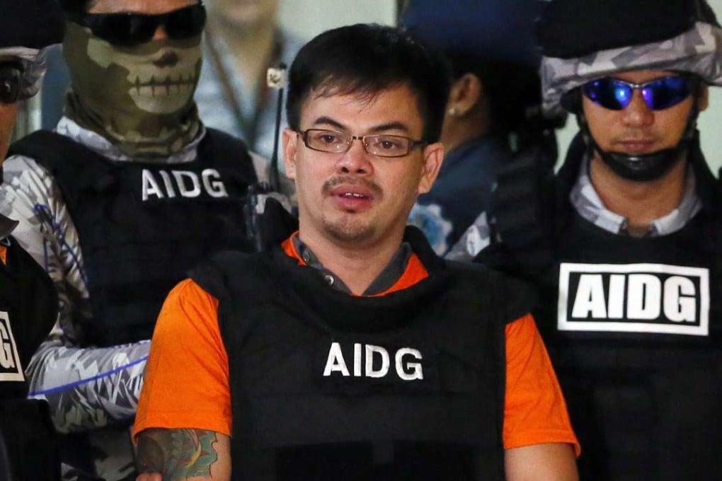 Alleged Filipino drug lord Kerwin Espinosa is presented to the media by Philippine National Police Chief General Ronald Dela Rosa upon arrival from Abu Dhabi on Friday. Photo: AP