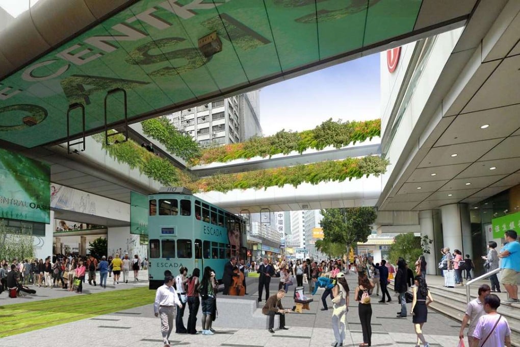 An artist’s impression of how a pedestrianised Des Voeux Road in Central might look. Photo: SCMP Pictures