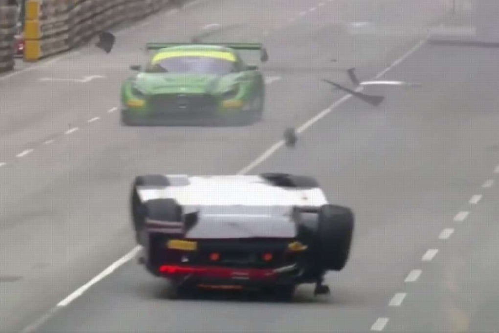 Laurens Vanthoor slides down the Macau streets in this screen grab from the live coverage