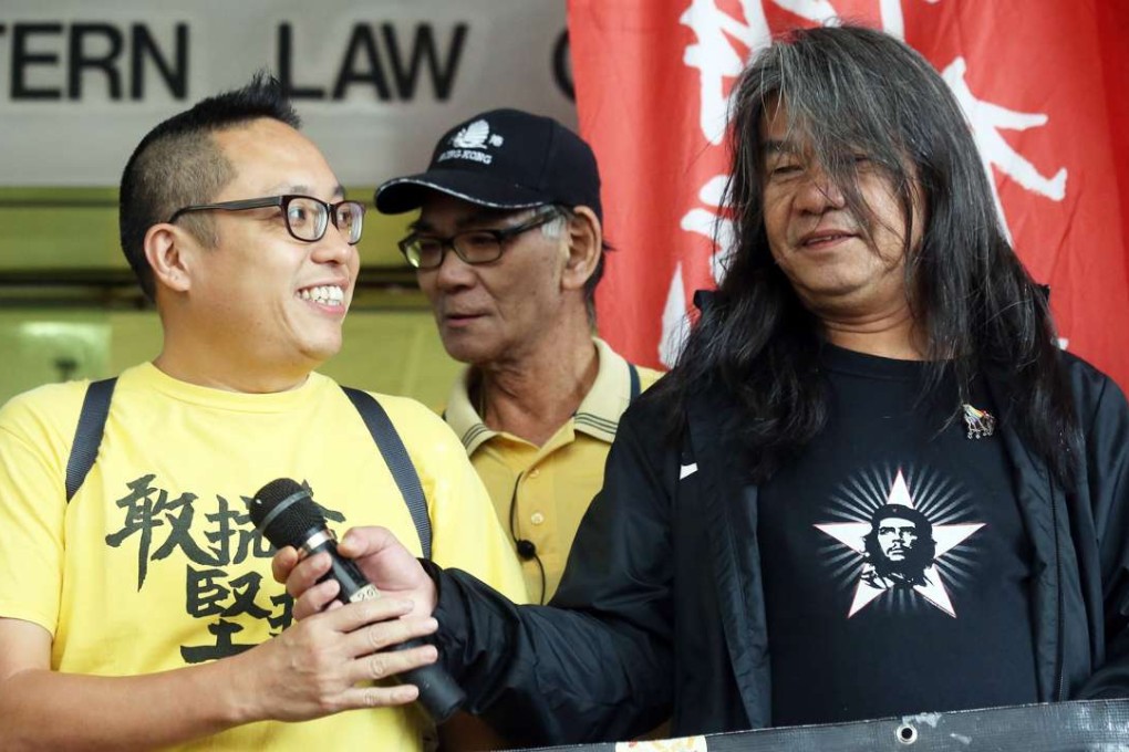 Tam Tak-chi (left) and Leung Kwok-hung outside Eastern Court on Monday. Photos: Dickson Lee