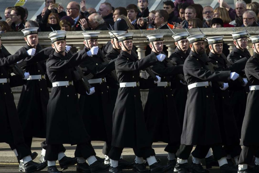 Members of the British Royal Navy prepare to march past the Cenotaph ahead of the Remembrance Sunday ceremony in London on November 13. MPs have warned that as an island nation, Britain’s reliance on a strong navy should not be underestimated. Photo:EPA