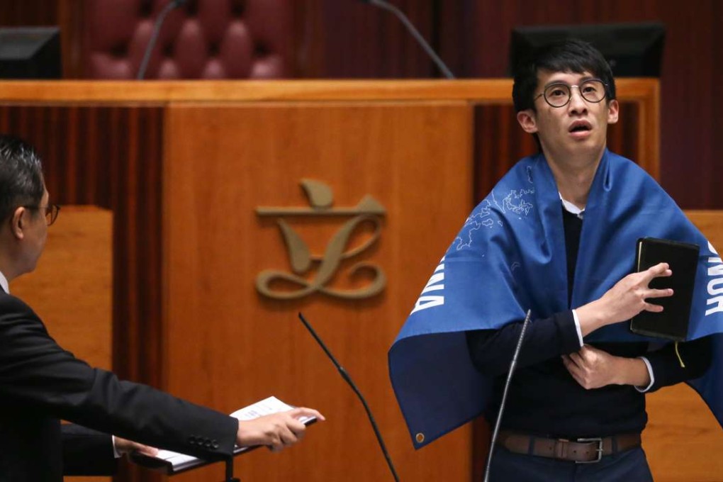 Sixtus Baggio Leung Chung-hang takes his oath in the Legislative Council on October 12. Photo: Sam Tsang