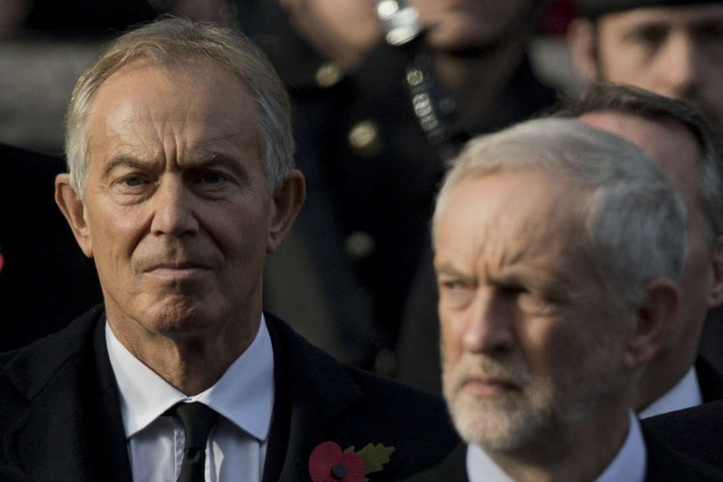 Former British prime minister Tony Blair (left) and Britain's current Labour Party Leader Jeremy Corbyn take part in the Remembrance Sunday ceremony at the Cenotaph on Whitehall, London, on November 13,. Photo: AFP