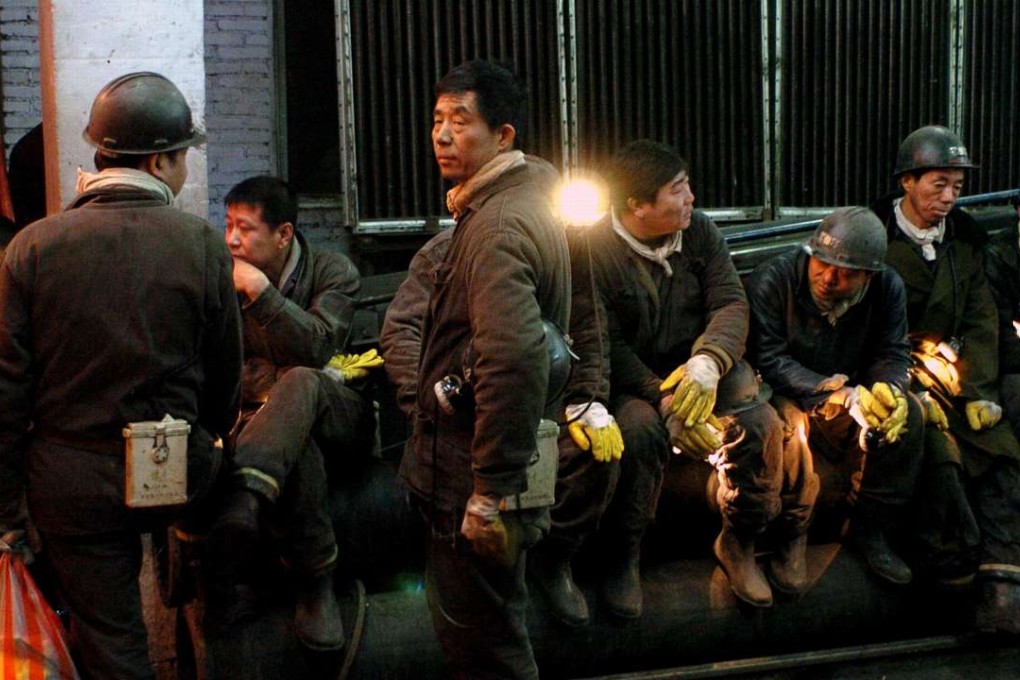 Coal miners from Fuxin in Liaoning, the only province in the country to report an absolute fall in economic output over the January to September period. Photo: Reuters