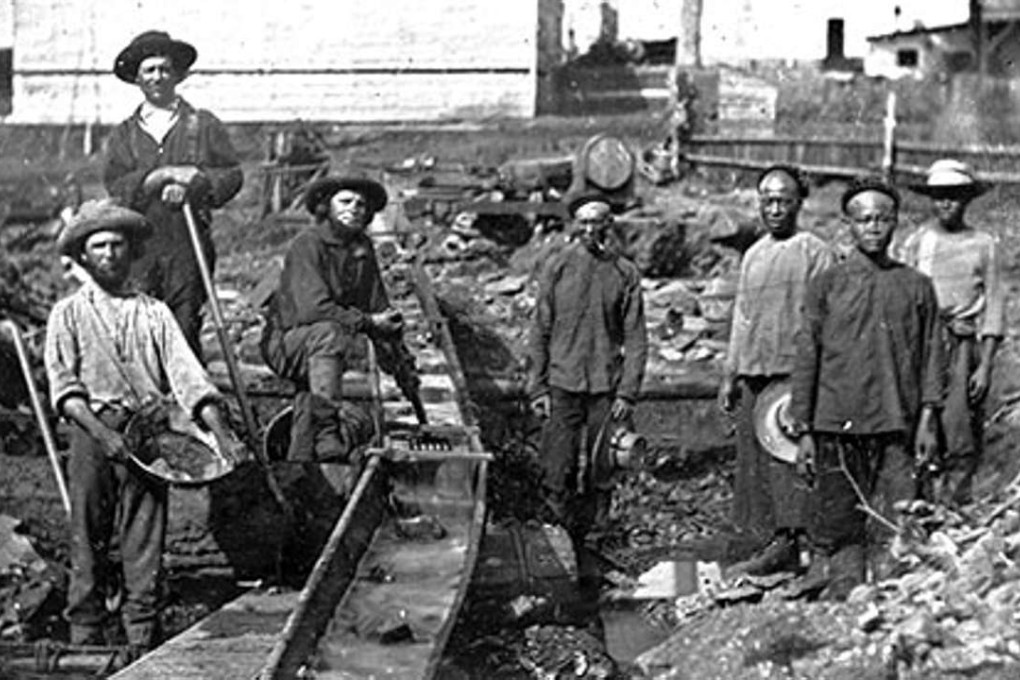 Western and Chinese miners during the California Gold Rush at Auburn Ravine, in 1852.