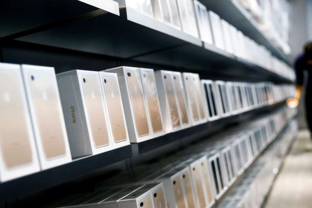 Apple's new iPhone 7 smartphones sit on a shelf at an Apple store in Beijing in September. Photo: Reuters