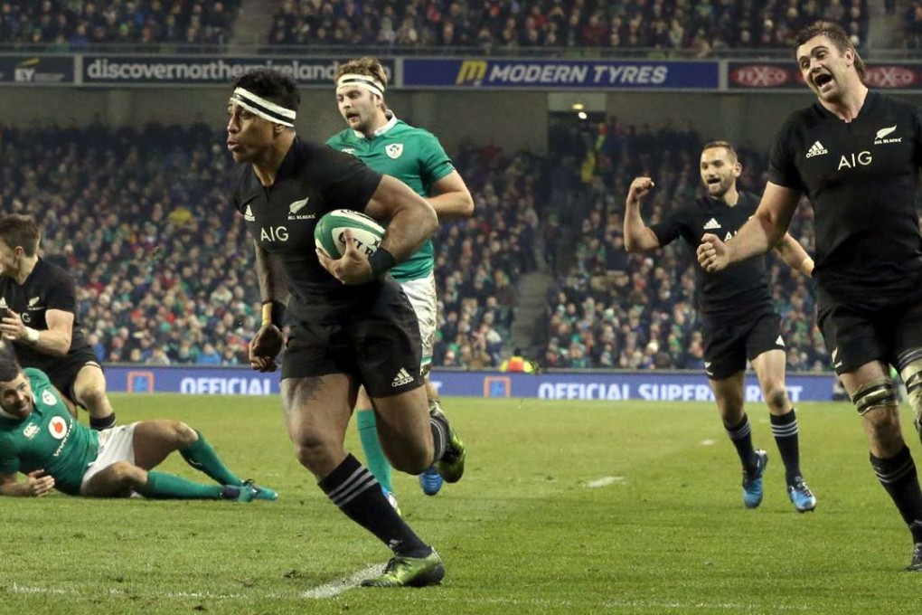 New Zealand's Malakai Fekitoa scores a try against Ireland. Photo: AFP