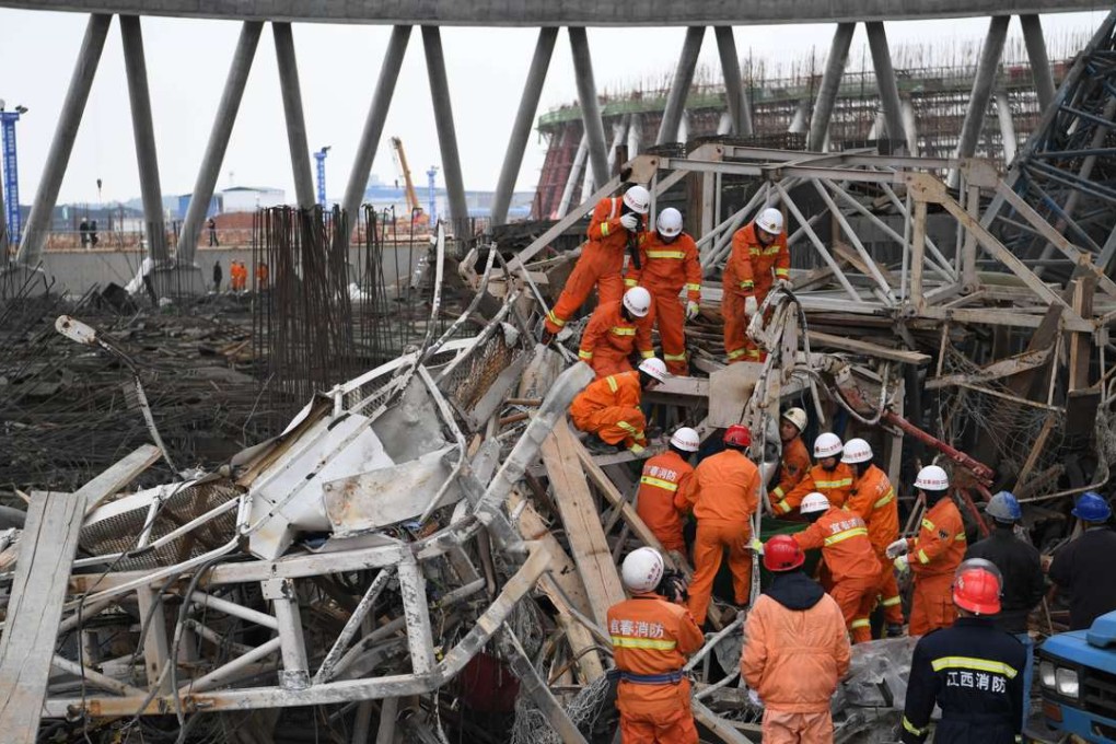Rescuers work at the construction disaster site at the Fengcheng power plant in Yichun, Jiangxi province, on Thursday. Photo: Xinhua
