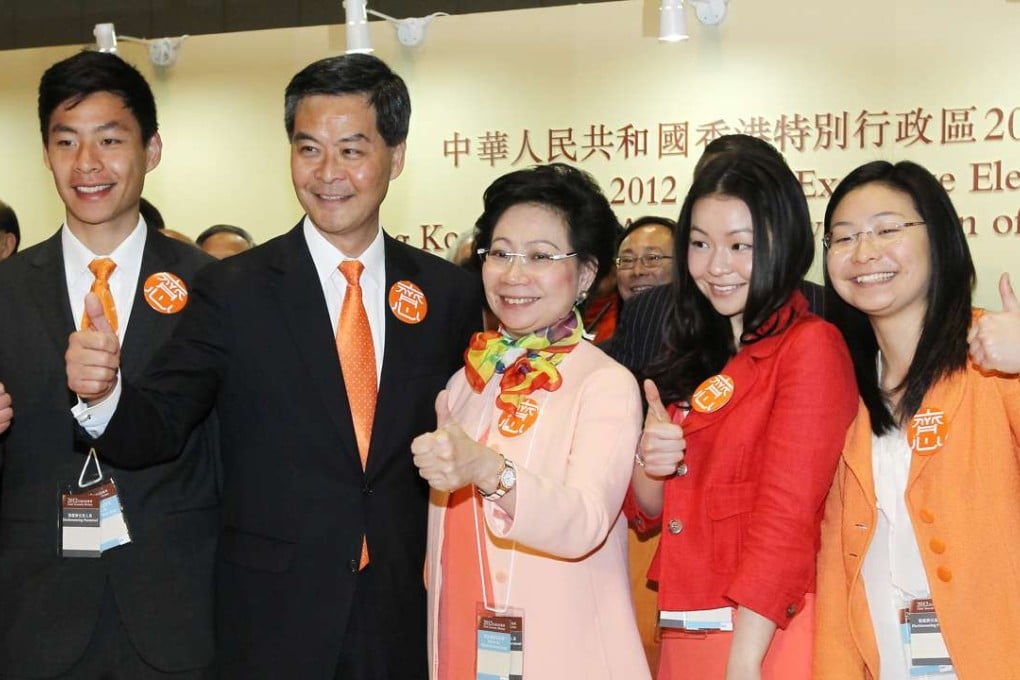 Leung Chung-yan (far right) with her brother Leung Chuen-yan, father Leung Chun-ying, mother Regina Leung Tong Ching-yee and sister Leung Chai-yan in 2012. Photo: Edward Wong