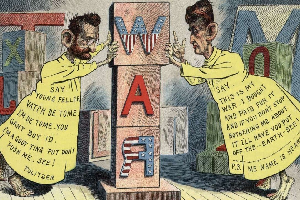 A cartoon on ‘yellow journalism’ depicts Joseph Pulitzer and William Randolph Hearst, symbolising their exploitation of the Spanish-American War to sell newspapers. Photo: AFP