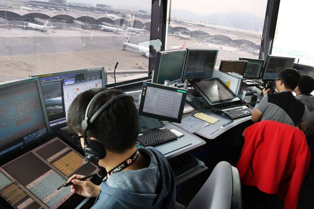 Air traffic controllers using the new system at the north Aerodrome Tower at Hong Kong International Airport. Photo: Dickson Lee