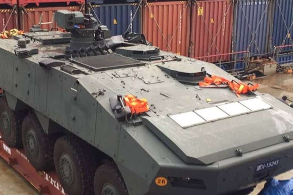 A picture from Facebook of an armoured vehicle seized at Kwai Chung cargo terminal. Photo: SCMP