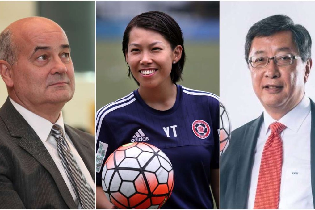 HKFA chief Mark Sutcliffe, Eastern coach Chan Yuen-ting, and Kitchee boss Ken Ng Kin