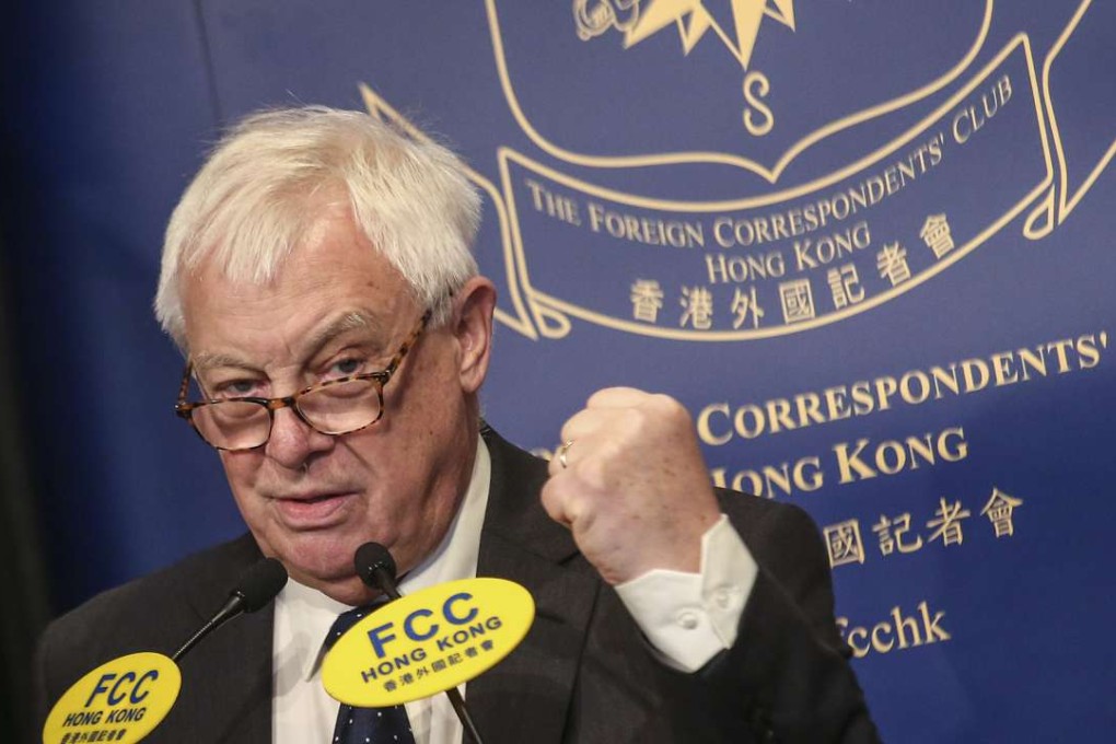 Former Hong Kong governor Chris Patten was defending Hong Kong’s fight for democracy against the futile call for independence. Photo: David Wong