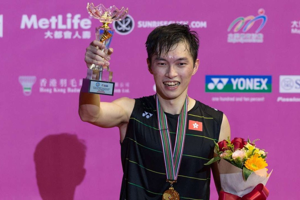 Hong Kong’s Angus Ng Ka-long celebrates on the top step of the podium after winning the Hong Kong Open. Photo: EPA