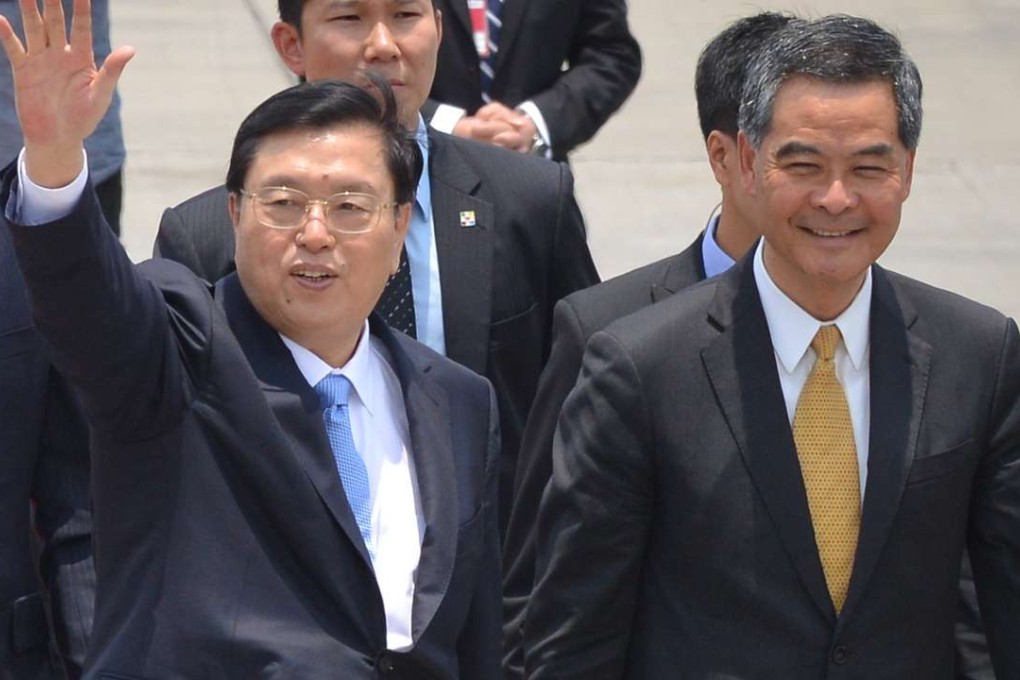 Zhang Dejiang (left) during a visit to Hong Kong in May, with Chief Executive Leung Chun-ying. Photo: SCMP Pictures