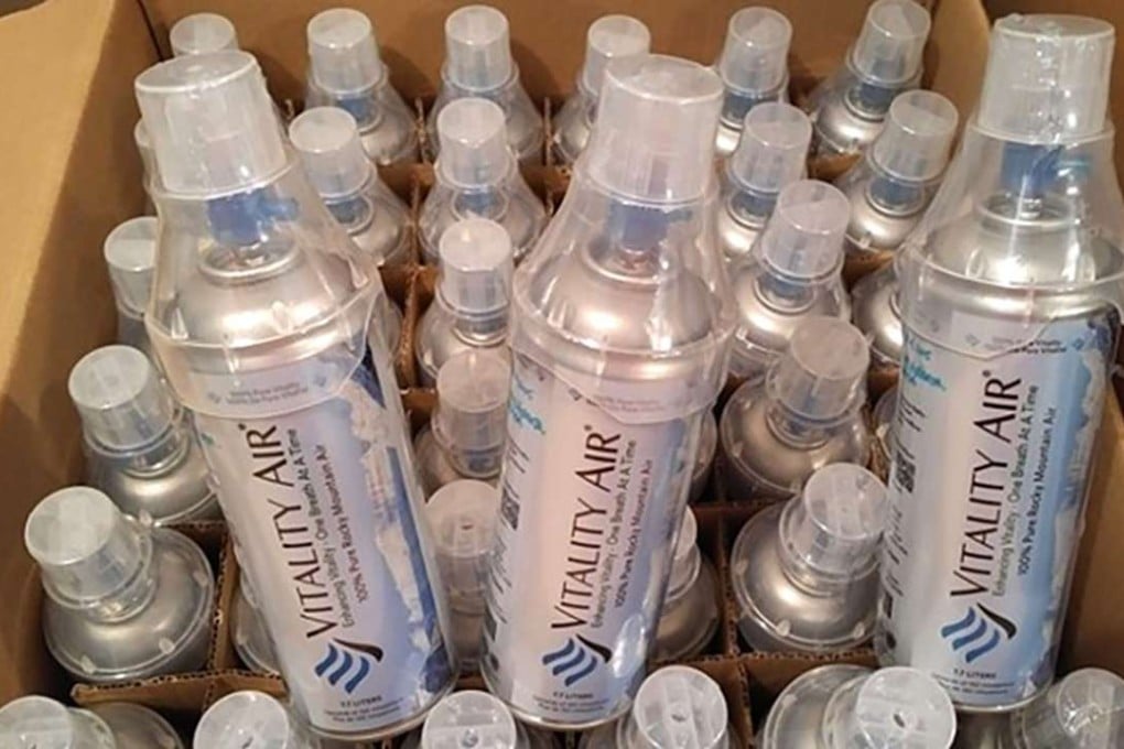 Bottles of Vitality Air, reportedly collected in Canada, which are being sold by Chinese online retailers. Photo: SCMP Pictures