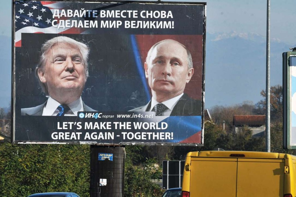 A billboard foresees US-Russia relations under US President-elect Donald Trump and Russian President Vladimir Putin, in the town of Danilovgrad, Montenegro, on November 16. The Kremlin has welcomed Trump’s victory. Photo: AFP