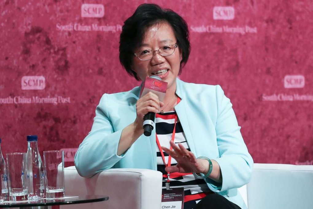 Chen Jie, ZTE’s chief information officer and chief strategy officer addresses the SCMP China Conference in Admiralty on Friday. Photo: Nora Tam