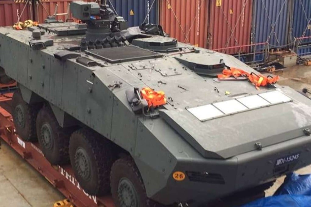 One of the Singaporean armoured vehicles impounded in Hong Kong. Photo: SCMP Pictures