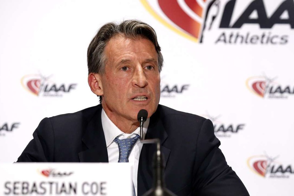 epa05655496 IAAF President Sebastian Coe of Britain speaks during a press conference of the 204rd IAAF Council meeting in Monaco, 01 December 2016. EPA/SEBASTIEN NOGIER