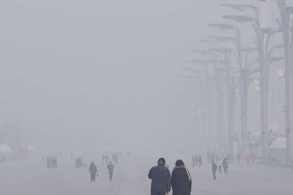 Visibility near Beijing’s Olympic stadium is lost on Sunday to the city’s notorious smog, one of the many environmental issues that China is grappling with. Photo: ImagineChina