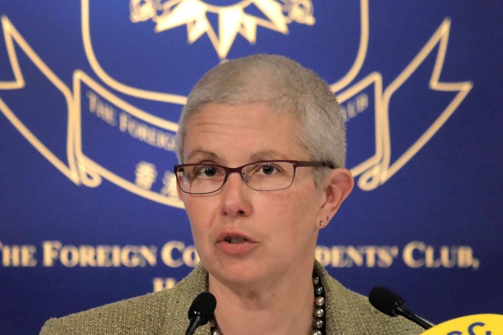 Sophie Richardson, the China director for Human Rights Watch, speaks in Hong Kong on Tuesday. Photo: AP