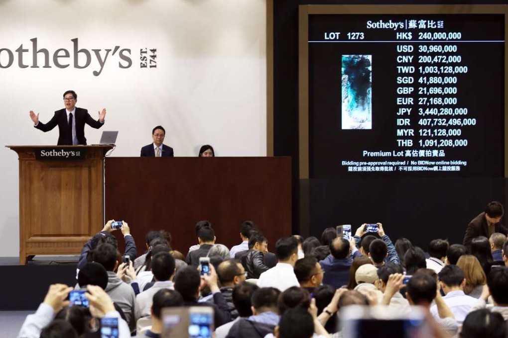 Sotheby’s sold Zhang Daqian’s 1982 hanging scroll ‘Peach Blossom Spring’ for a record HK$240 million last year. Photo: Nora Tam