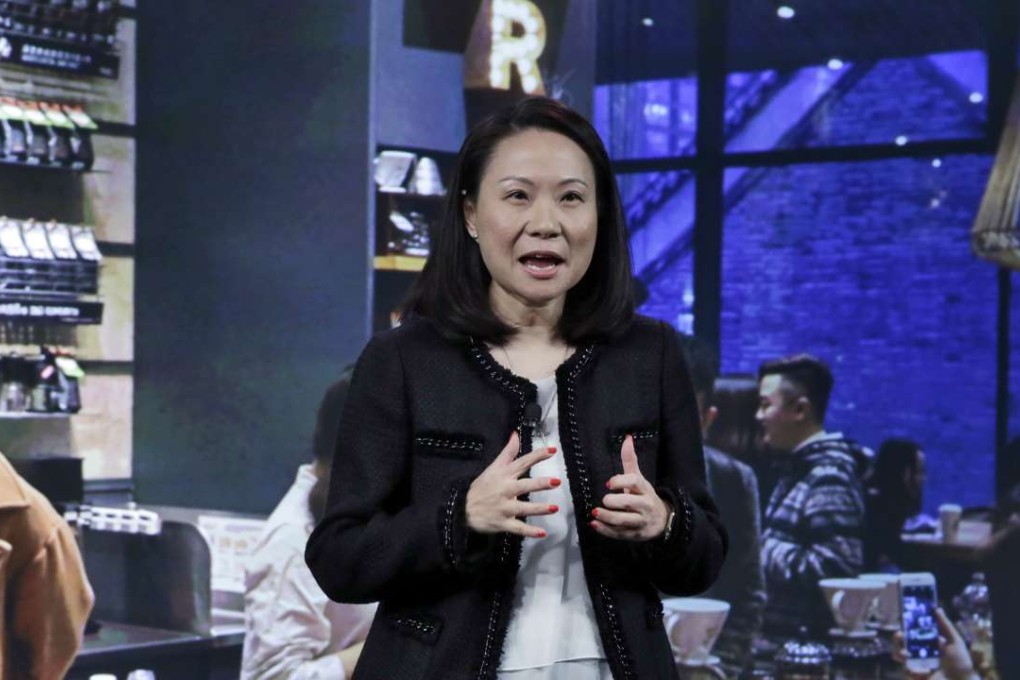 Starbucks China CEO Belinda Wong gives a presentation during the Starbucks 2016 Investor Day in New York on Wednesday, December 7, 2016. Photo: AP