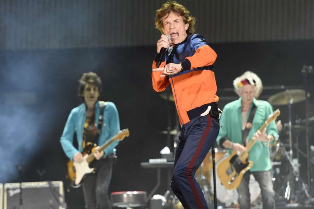 Mick Jagger, centre, performs with Ron Wood, left, and Keith Richards of the Rolling Stones during their performance on day 1 of the 2016 Desert Trip music festival at Empire Polo Field in Indio, California. Photo: AP
