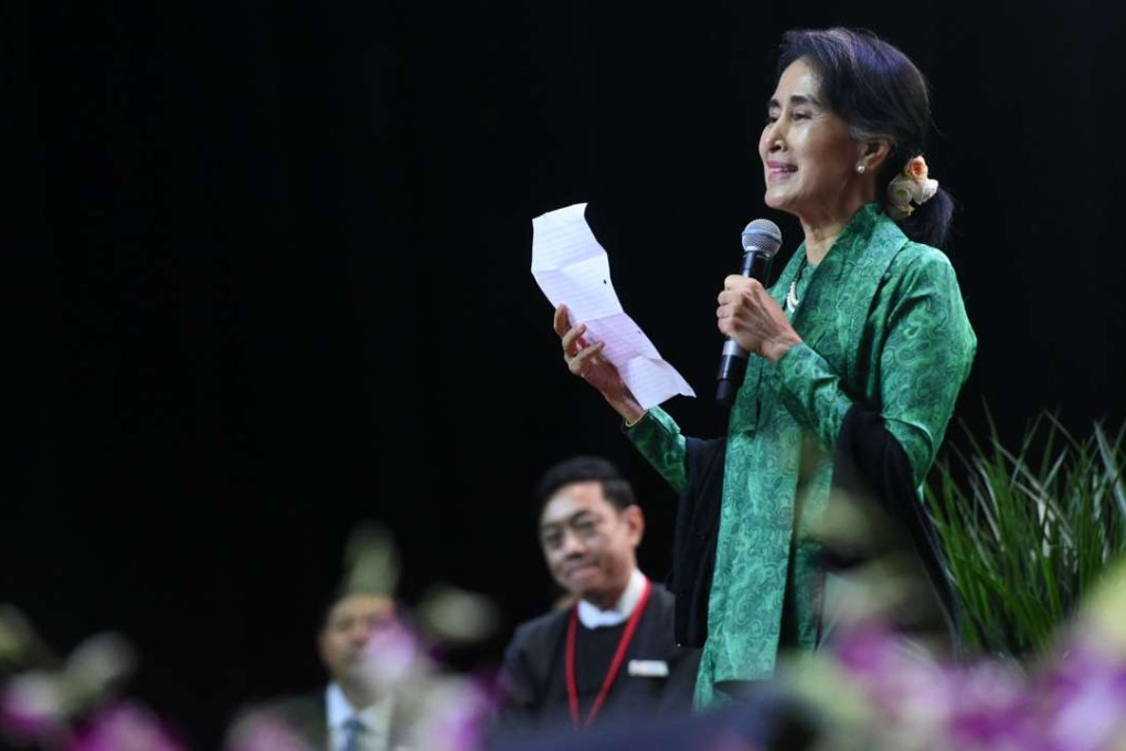 Myanmar State Counsellor Aung San Suu Kyi answers questions at an event in Singapore on December 1, 2016. Photo: AFP