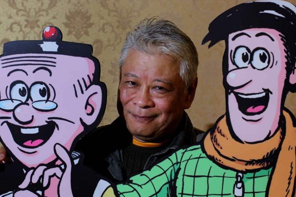 Joseph Wong Chak with Old Master Q’s famous characters. Picture: SCMP