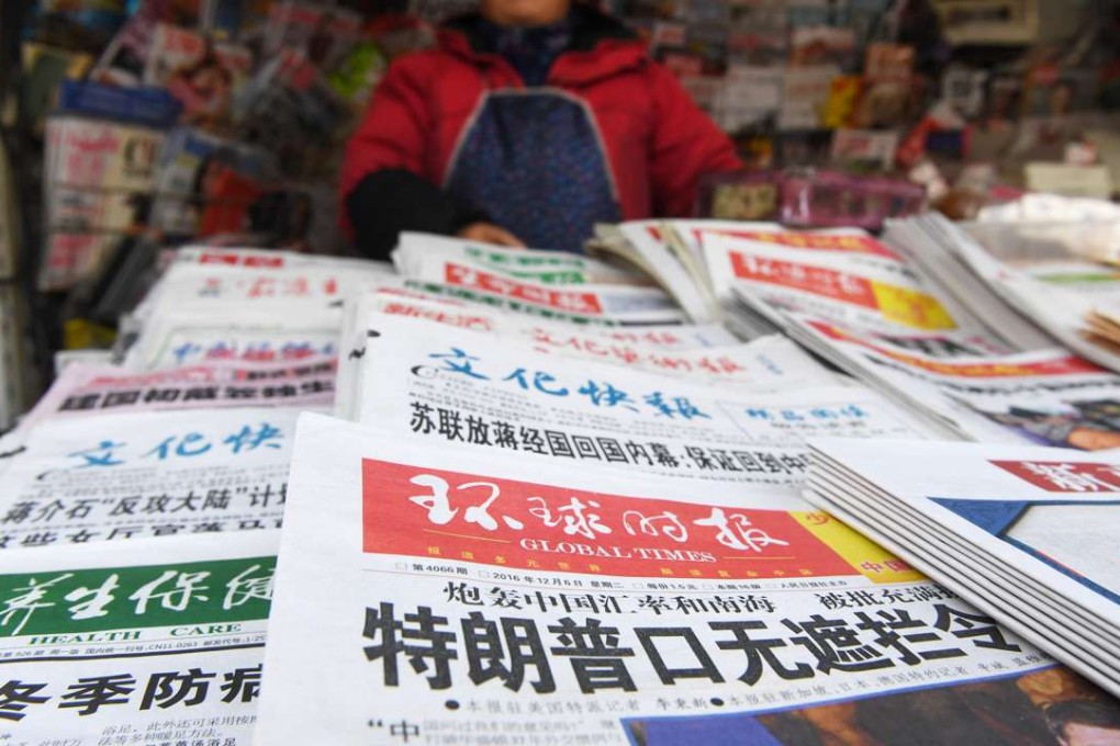 A copy of Global Times on sale at a news stand in Beijing on December 6 with a front-page headline reading ‘Trump’s inability to keep his mouth shut is stunning’. Photo: AFP