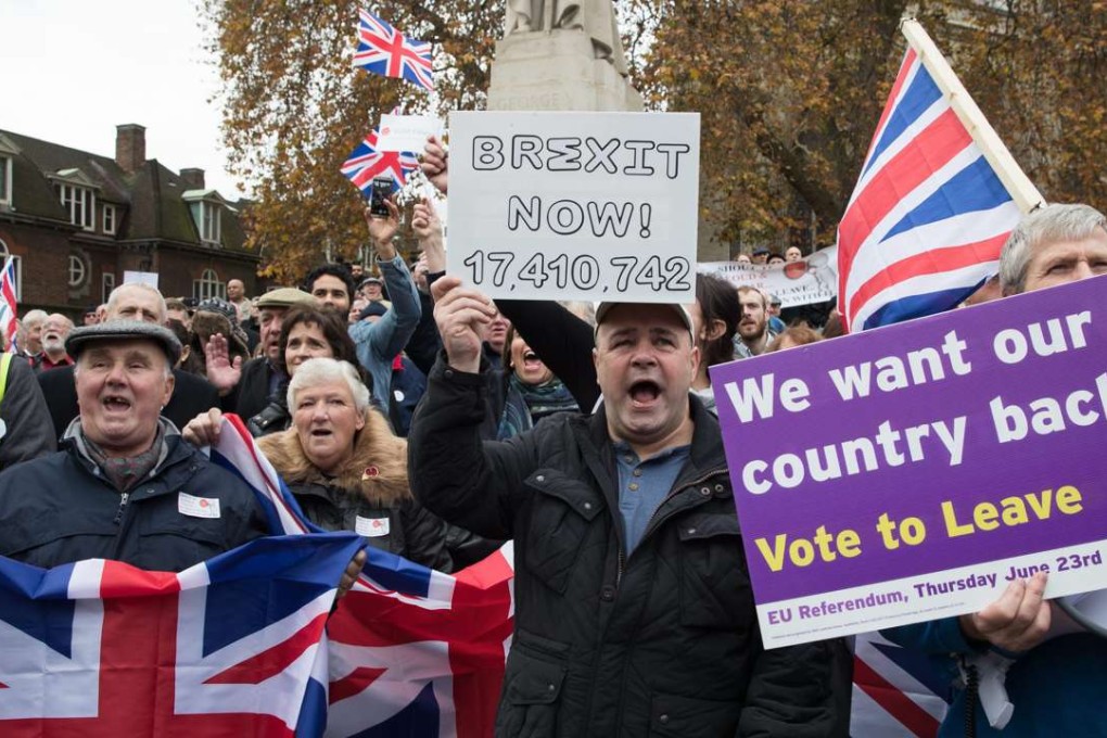 Demonstrators call for Brexit to proceed quickly, in London on November 23. Photo: EPA