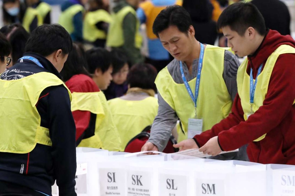 Vote counting at AsiaWorld-Expo on Lantau Island. Photo: Edward Wong