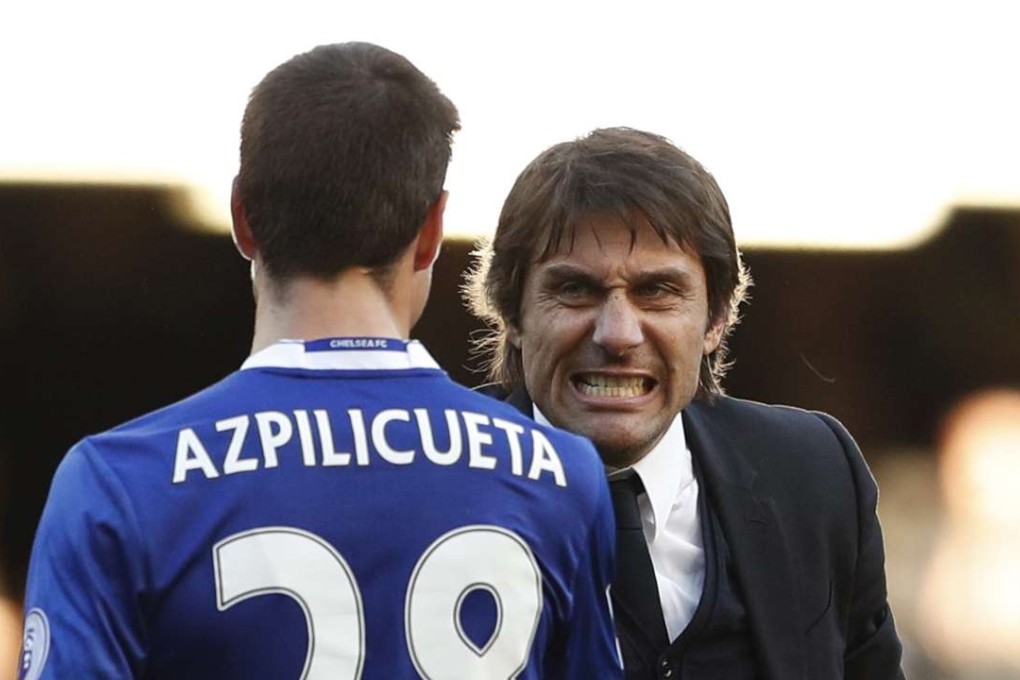 Chelsea manager Antonio Conte celebrates with Cesar Azpilicueta after the Blues win over West Brom. Photo: Reuters