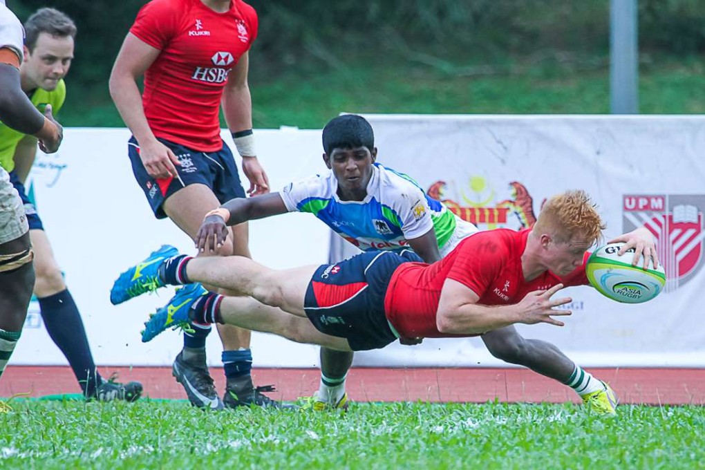 Hong Kong’s Cameron Smith scores against Sri Lanka. Photo: Hong Kong Rugby Union