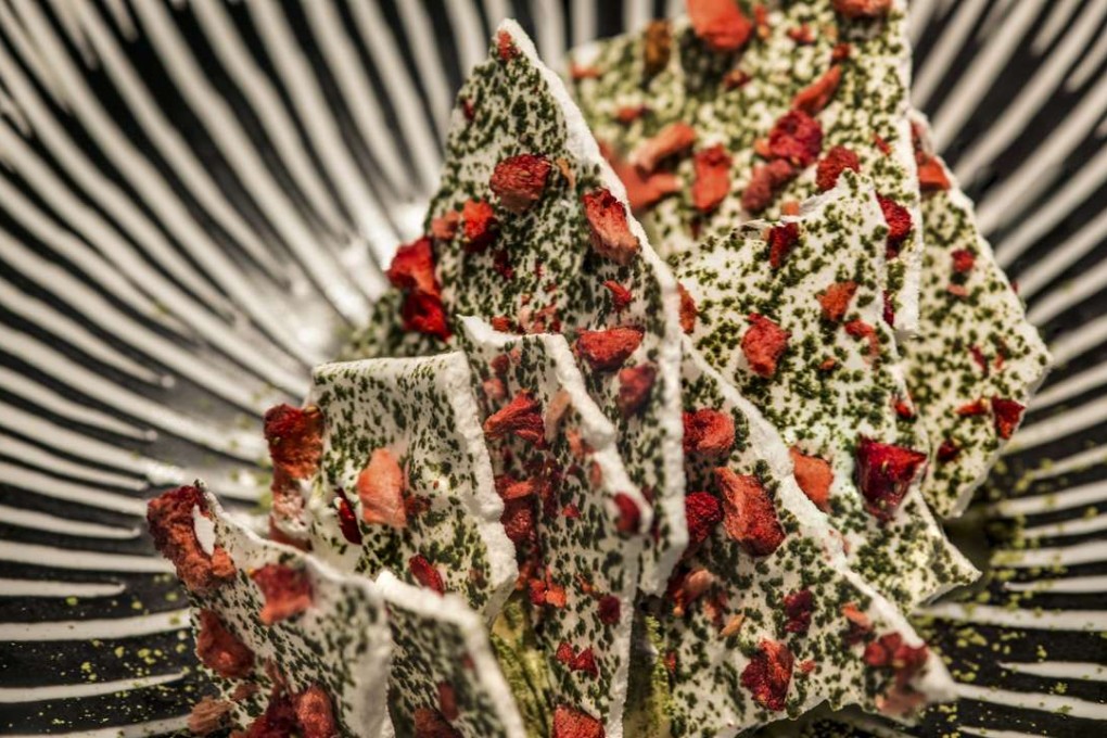 Umeboshi cream cheese, with matcha and dried strawberries at Taian Table, which shut down the day after winning a Michelin Star. It has since reopened.