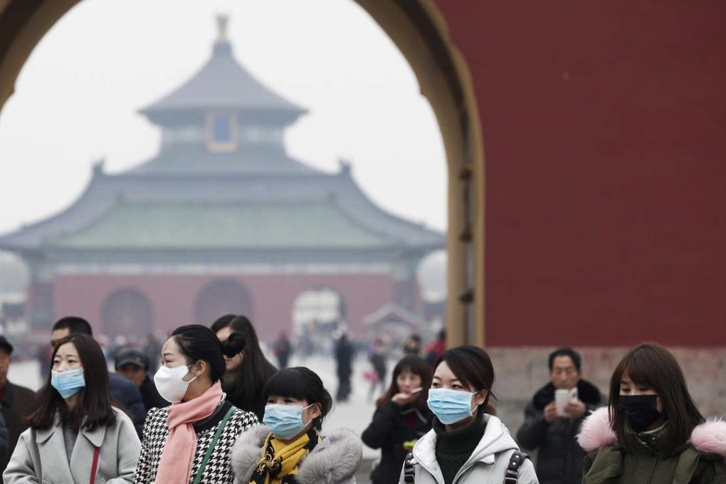 Tourists wear protective masks while going around Tiantan Park in Beijing. The active Sino-US cooperation on climate under Barack Obama will end with Trump, analysts say. Photo: EPA