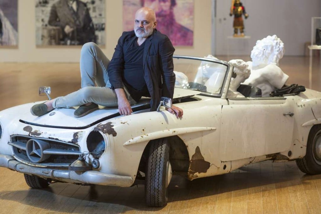 Russian artist Konstantin Bessmertny with Ride (2016), part of his “Ad Lib” exhibition of recent works on display at the Macau Museum of Art. Pictures: May Tse