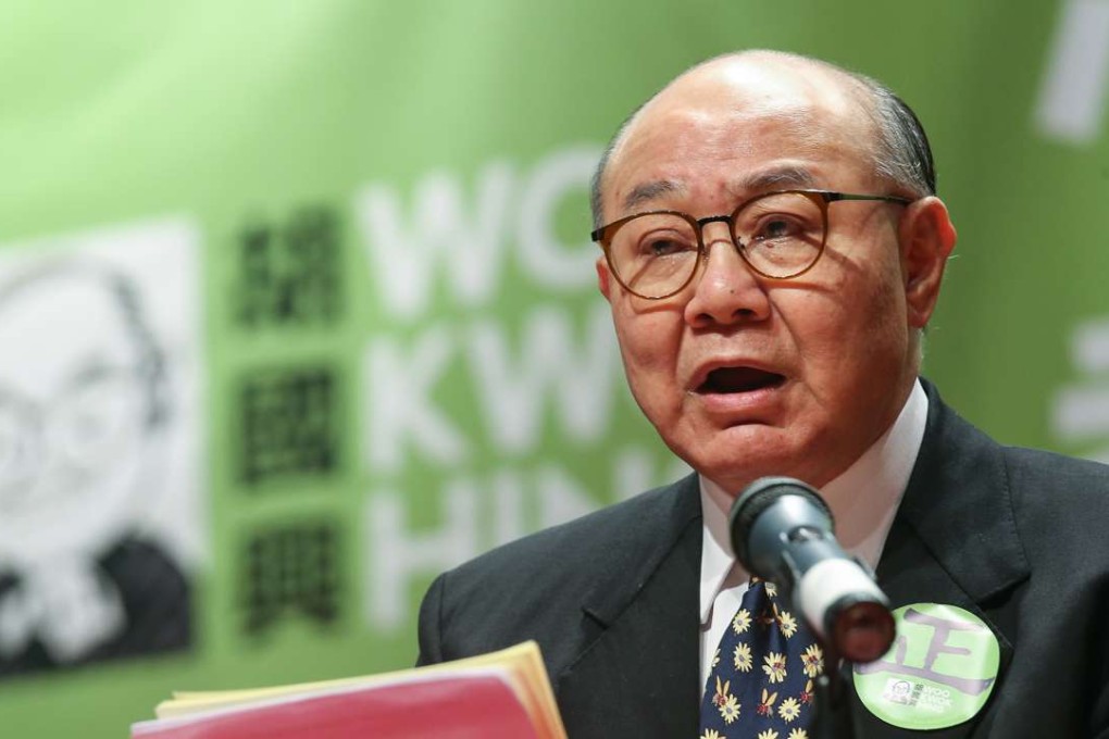 Woo Kwok-hing announces his election platform at Shue Yan University. Photo: K. Y. Cheng
