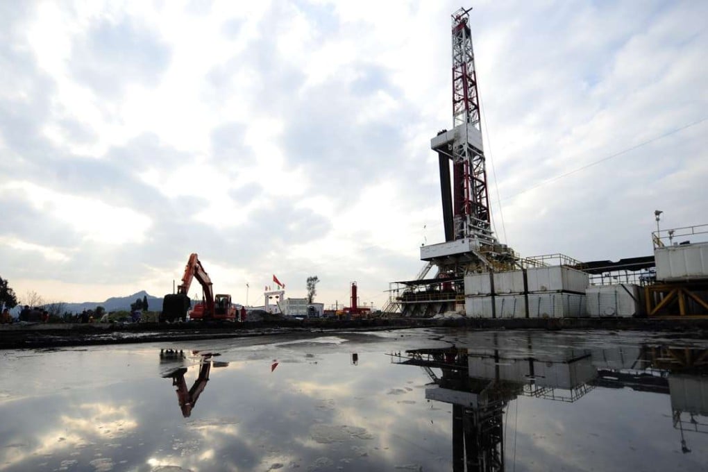 A natural gas appraisal well of Sinopec is seen behind a treatment pond of drilling waste in Langzhong county, Sichuan province. Photo: Reuters