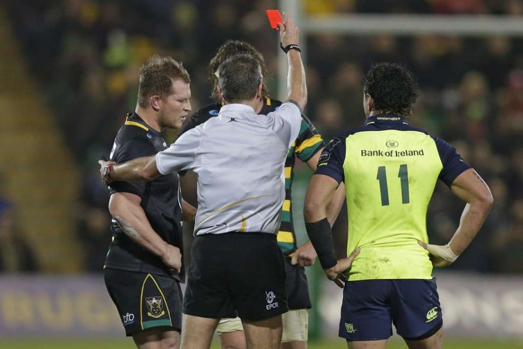 Northampton’s Dylan Hartley is sent off for a high shot during the match against Leinster in early December. Photo: Reuters
