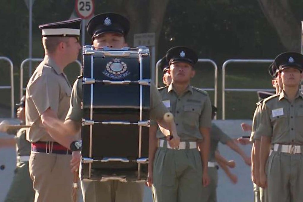 Officers from the Brititsh army's School of Ceremonial train Hong Kong officers. Photo: Forces TV