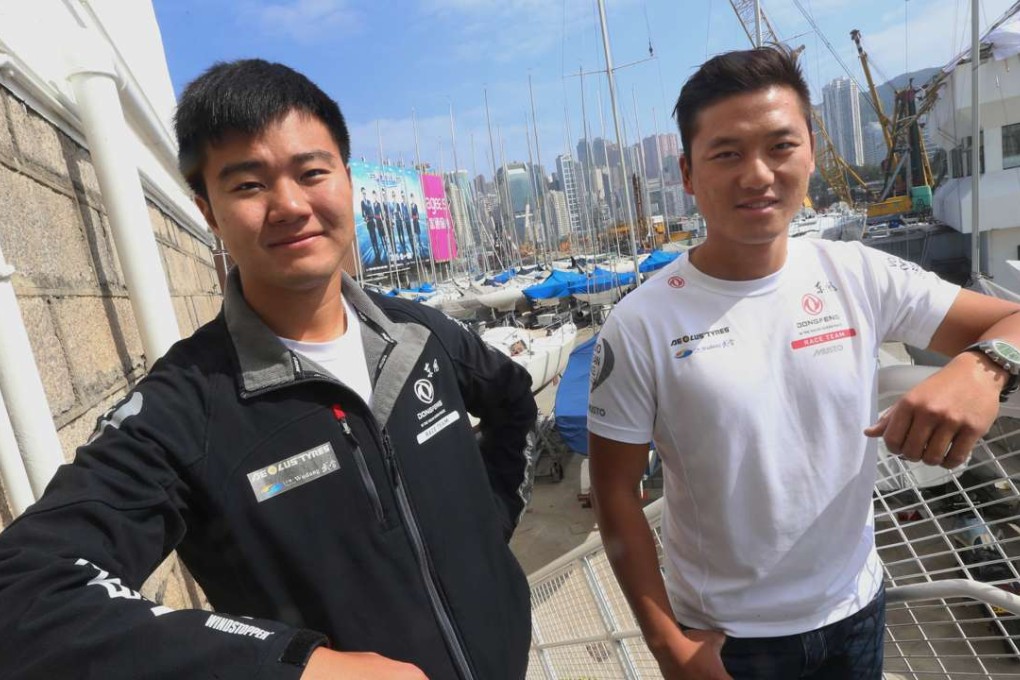 Yang ‘Wolf’ Jiru (;eft) during a visit to Hong Kong with fellow Dongfeng crew member Chen Jinhao. Photo: David Wong