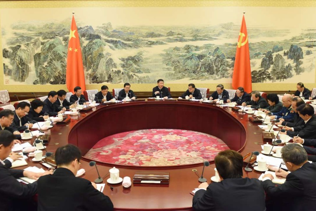 Party General Secretary Xi Jinping (centre) presides over a Politburo meeting earlier this week. Photo: Xinhua