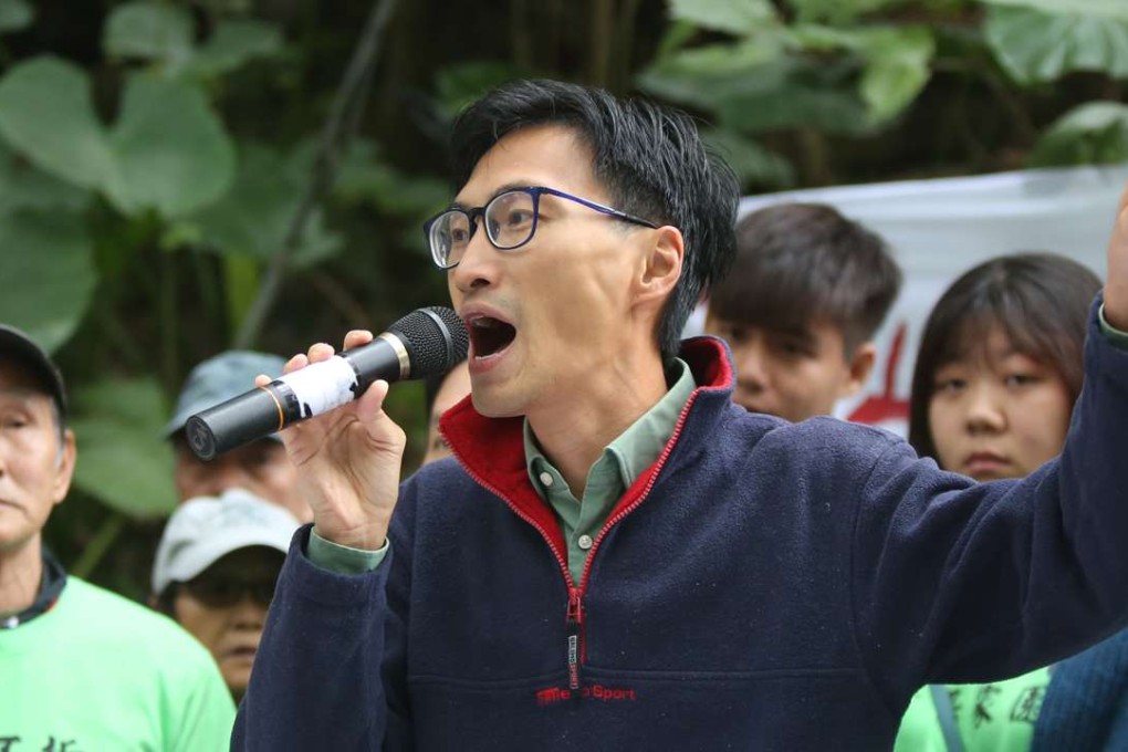 First-time lawmaker Eddie Chu continues to voice support for villagers facing eviction in Wang Chau, on November 11. Photo: Xiaomei Chen