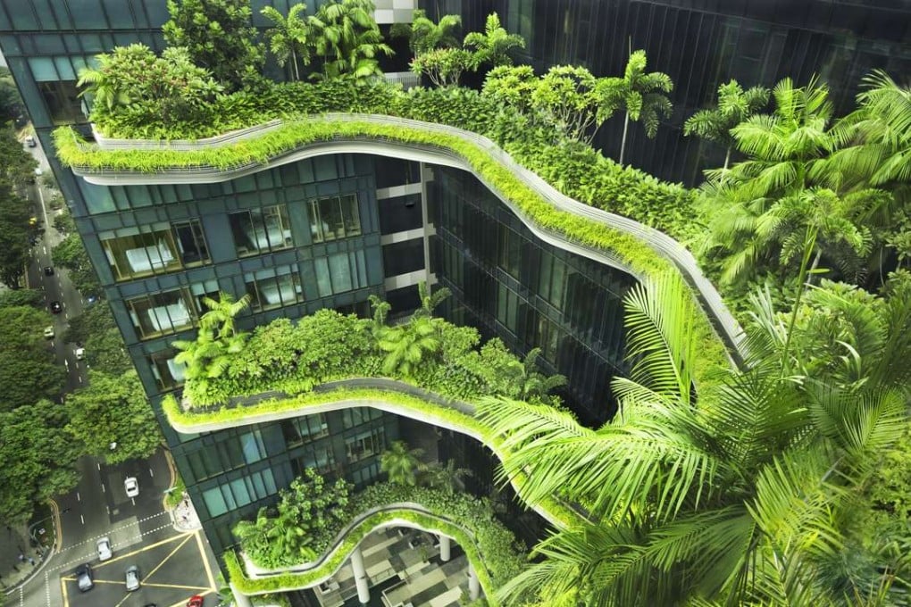 The Parkroyal on Pickering, a hotel in Singapore completed in 2013, earned international acclaim for its thickly forested terraces, which contain more green space than Hong Lim Park across the street. Photo: Skyshot