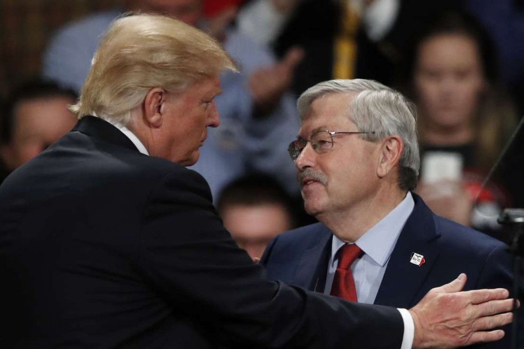 President-elect Donald Trump with Iowa Governor Terry Branstad, his pick for ambassador to China, at a rally in Des Moines on December 8. Branstad has known Chinese President Xi Jinping for more than 30 years. Photo: AP