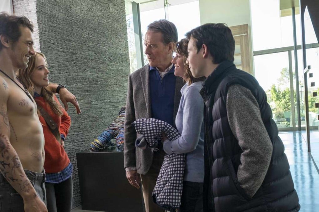 James Franco (left), Zoey Deutch, Bryan Cranston, Megan Mullally and Griffin Gluck in Why Him?